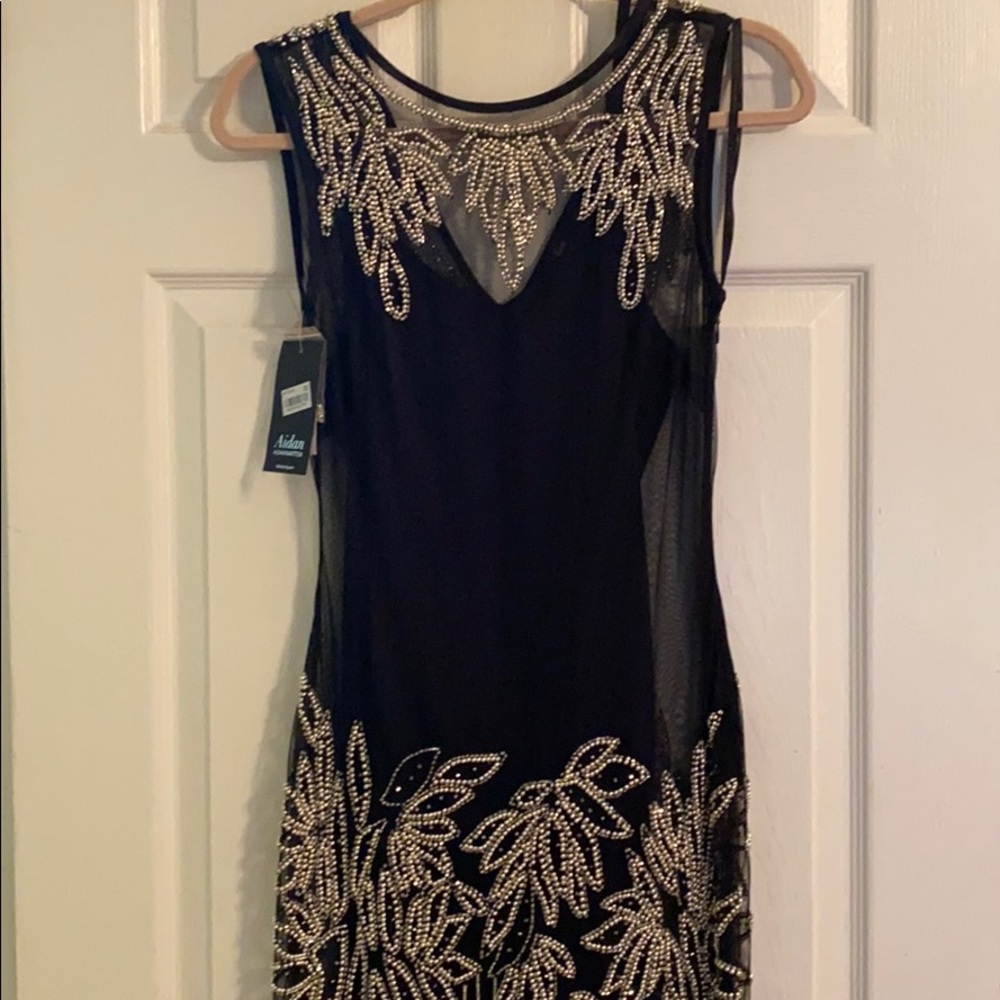 NWOT Aidan Mattox Black Fringe cocktail dress SZ 8